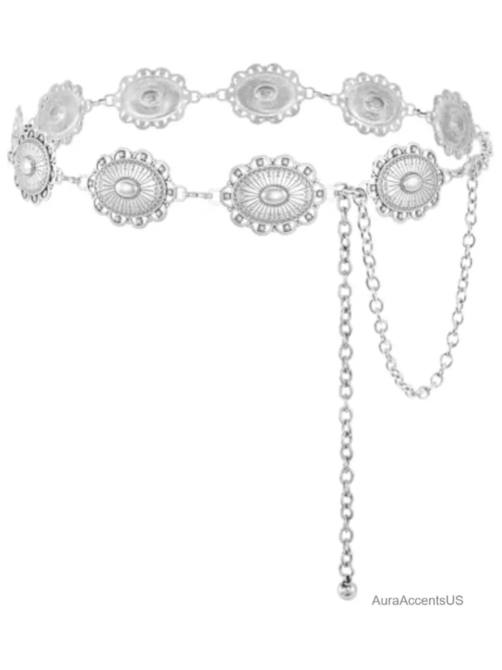 Women Western Concho Belt Cowgirl Boho Chain Belt Metal Concert Belt for Dresses